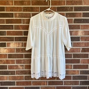Leith White Boho Top High Neck lace Tunic size M